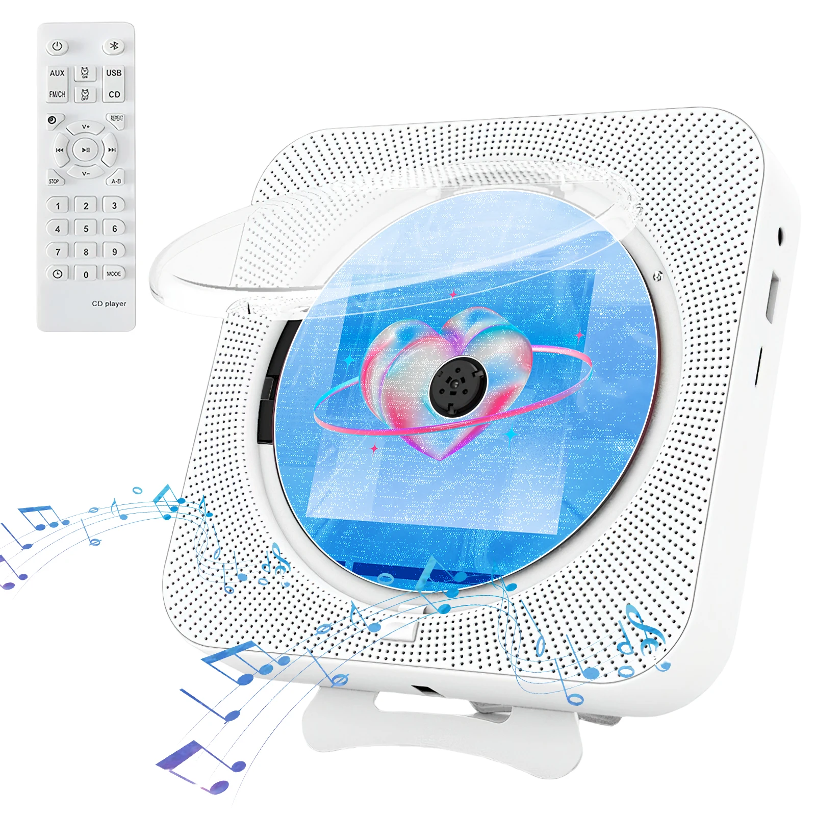 Lettore CD Portatile con Bluetooth 5.0, Radio FM, Montabile a Parete e con Supporto, Display LED, Multifunzione