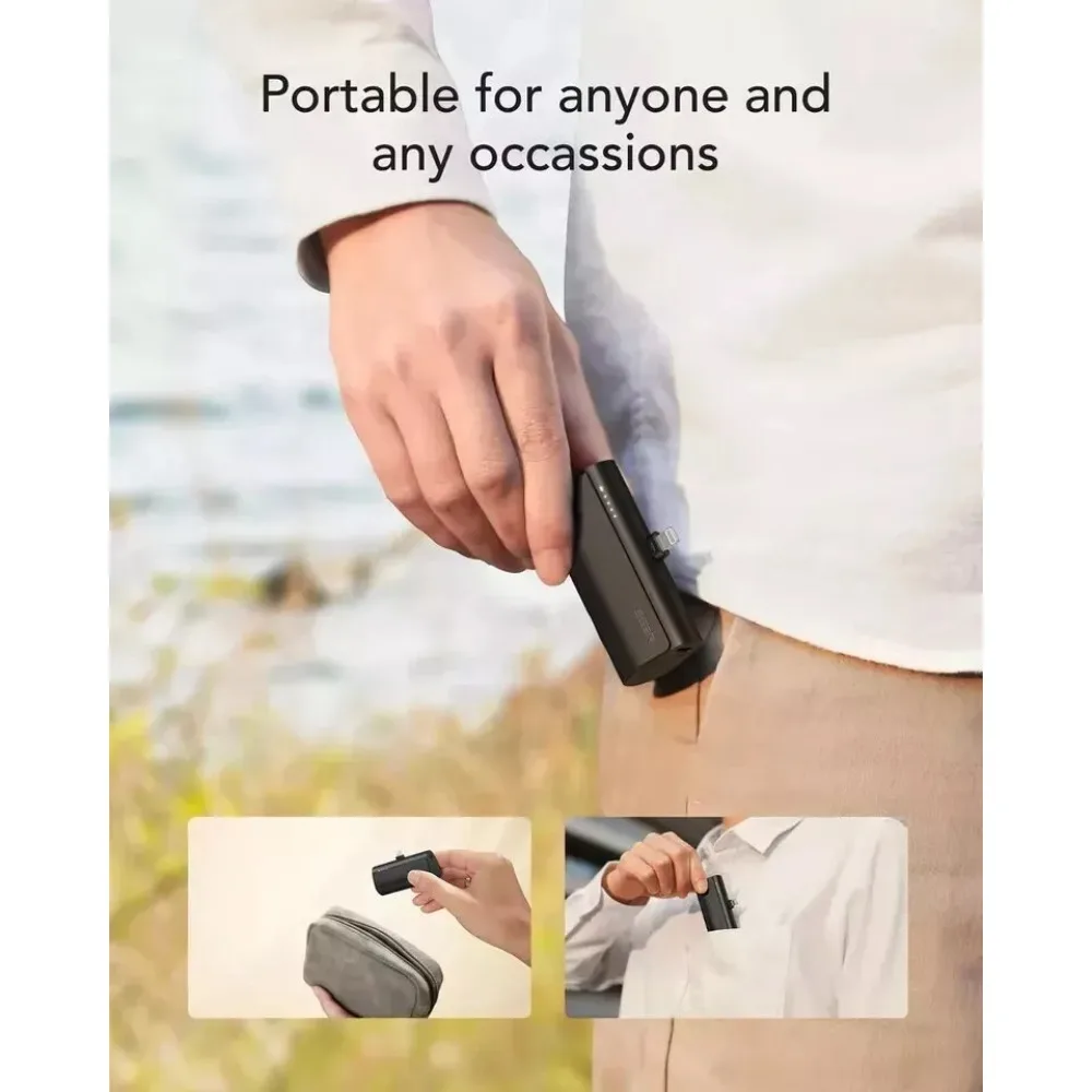 Mini power bank da 5000 mAh, dimensioni compatte, caricabatterie rapido da 20 W, adattatore portatile per caricare telefoni, smartphone, tablet e dispositivi iPhone e Android.