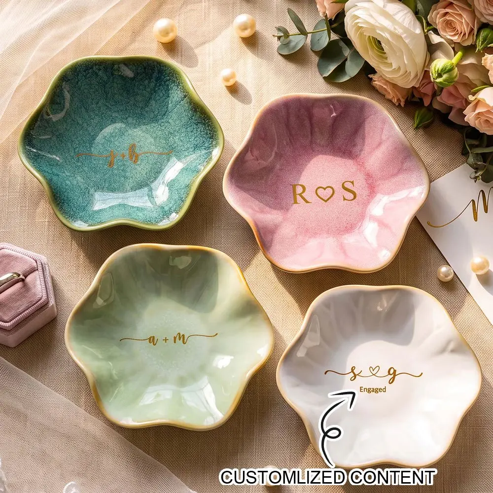 Personalized Ceramic Ring Dish with Custom Monogram