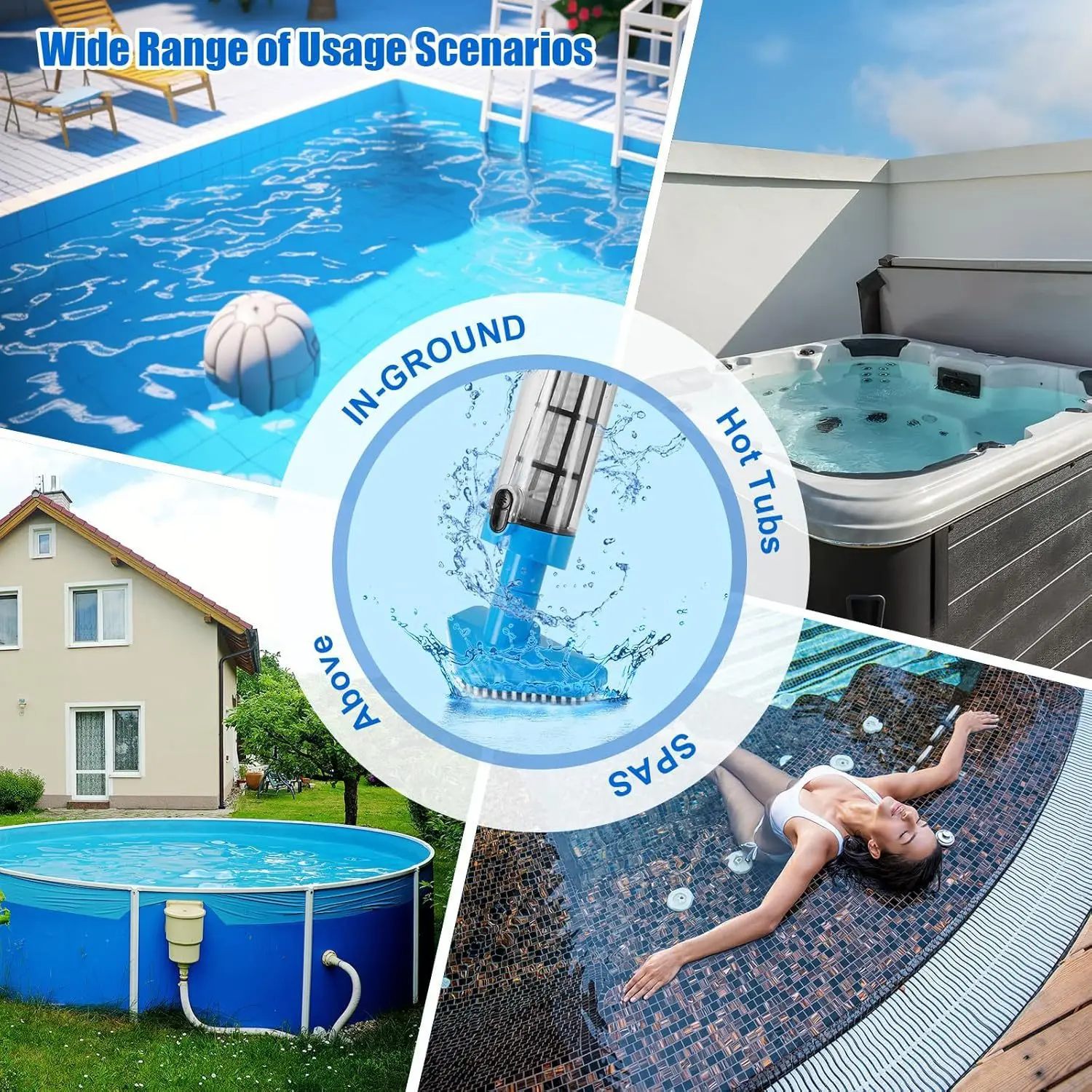 Cordless 3-in-1 Handheld Pool Vacuum Cleaner Rechargeable for Spa Hot Tub - Includes Telescopic Pole for Sand & Debris Removal