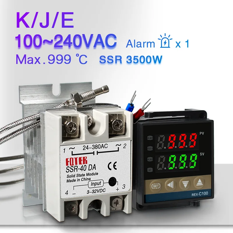 เทอร์โมคัปเปิลควบคุมอุณหภูมิ REX-C100 PID เอาต์พุตดิจิตอล220V 400องศา40A SSR K Type