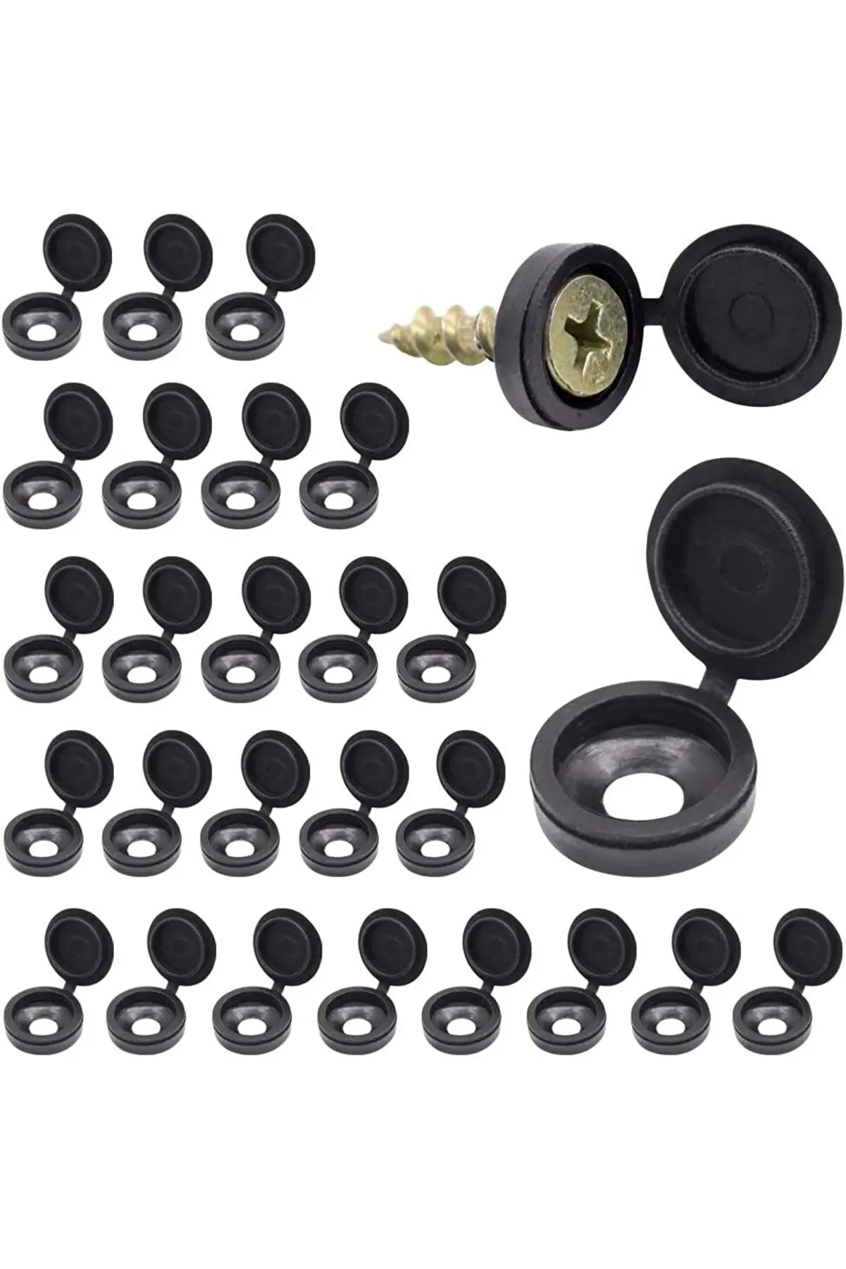 100 PCS Hinged black plastic screw cover, screw hidden cover, screw cover, furniture screw cover with hard Flat head Wood