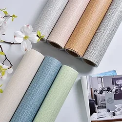 PVC linen 3D foam solid color thickened waterproof and moisture-proof self-adhesive wallpaper kitchen bedroom background wall