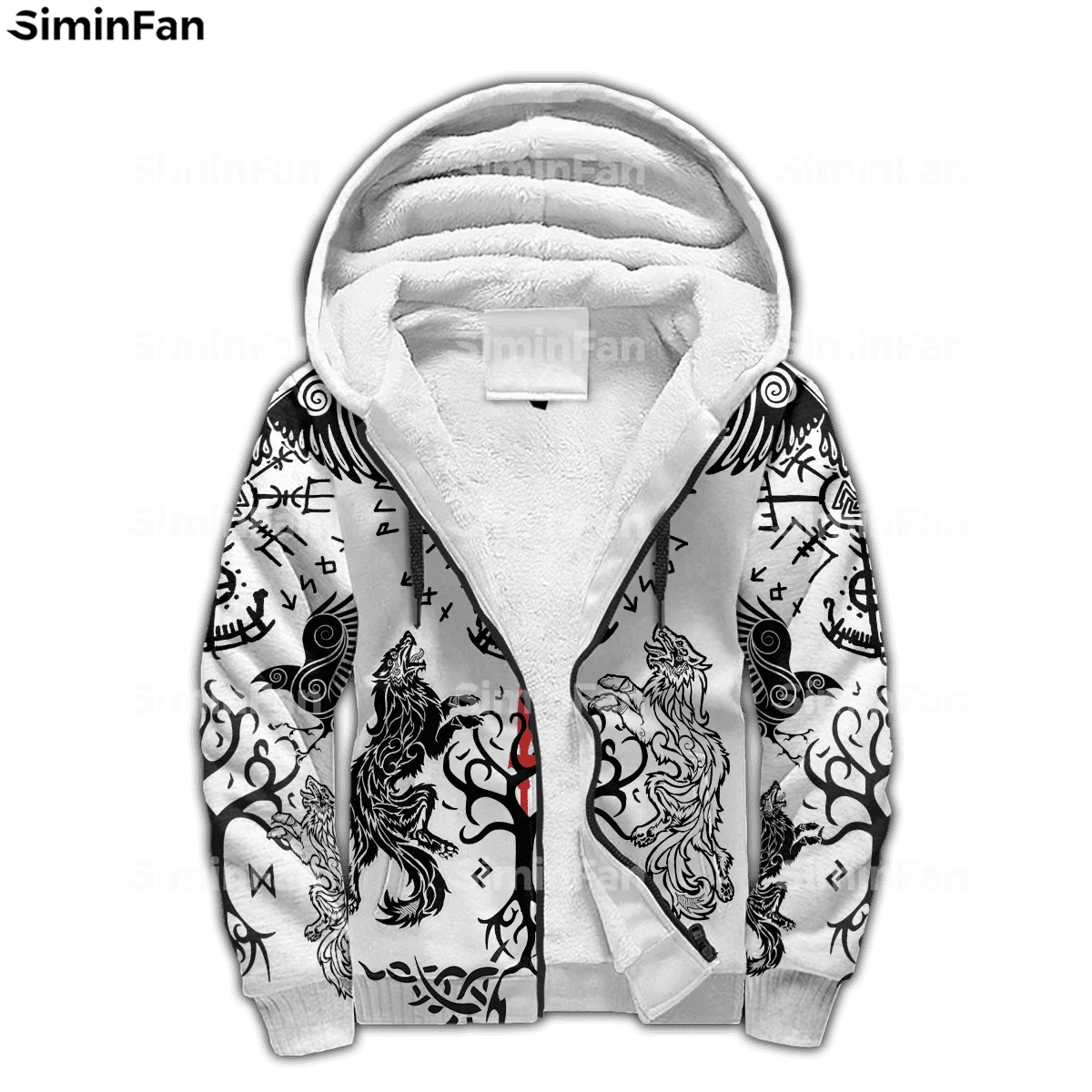 Viking Odin Raven Fenrir Wolf 3D Printed Thick Flannels Zipper Jacket Winter Autumn Men Coat Female Top Unisex Outwear Hoodie 1