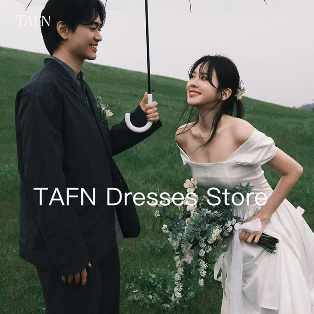 

TAFN Off Shoulder A Line Wedding Dresses Silk Satin Country Floor Length Bridal Gowns Country Plain 웨딩드레스 Customized