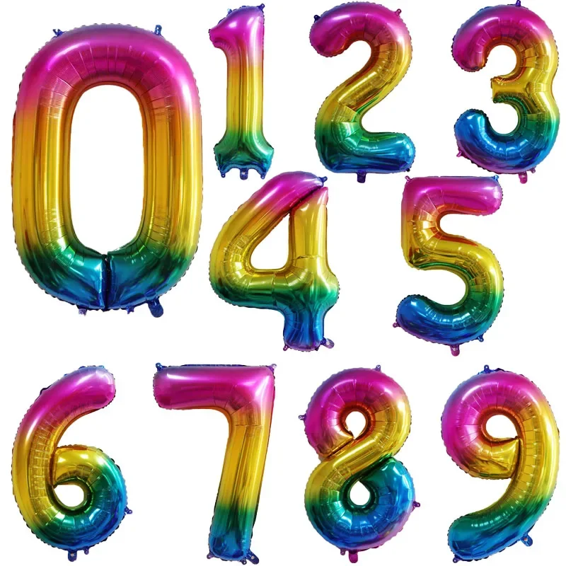 40-calowe nowe balony z tęczowymi cyframi 1 2 3 4 5 6 7 8 Balon foliowy Dekoracje urodzinowe Figurki Globos Baby Shower Udekoruj — zdjęcie 2