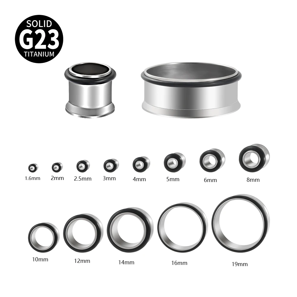 1PC G23 Titanium Single Flare Tunnel Plugs Expander Tapers Ear Lobe Stretching Plugs With O-Ring Hollow Ear Piercing Jewelry