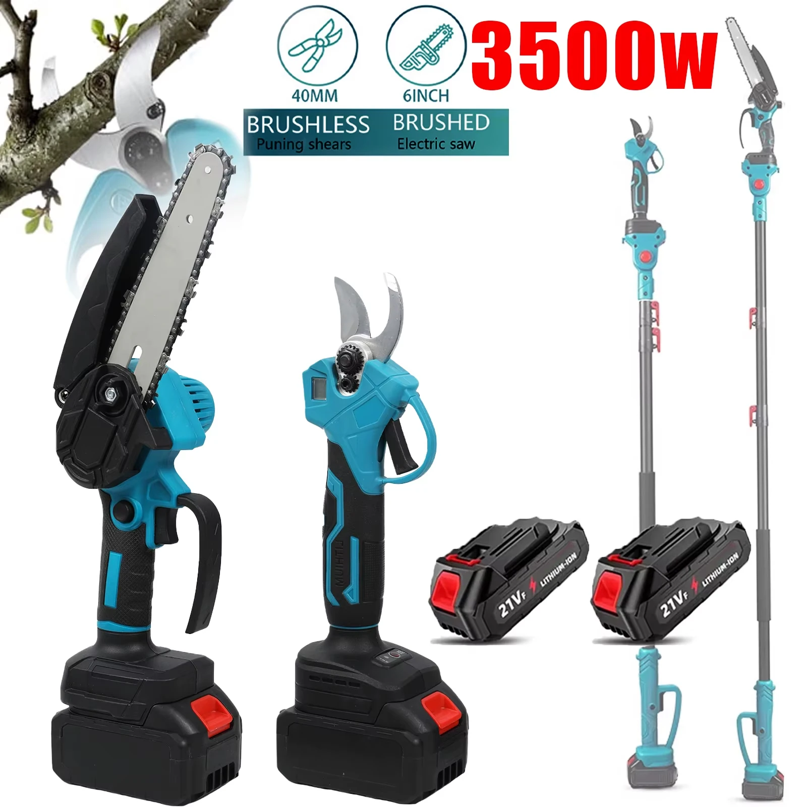 Tijeras de podar telescópicas eléctricas 4 en 1 de 21V, sierra para ramas altas, herramienta de corte y poda de jardín para batería Makita