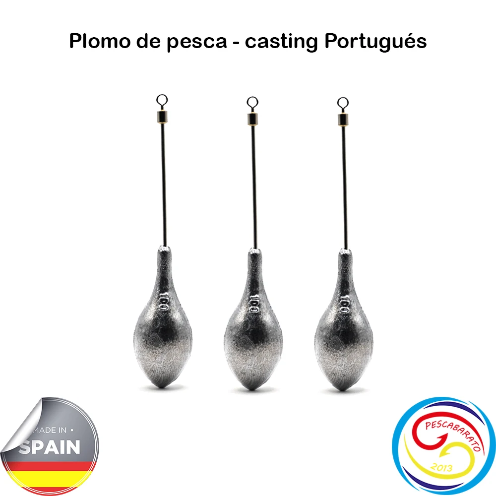 Plomo casting portugués, con varilla de acero inoxidable, especial para surf casting, medidas: 100g, 110g, 120g, 130g.