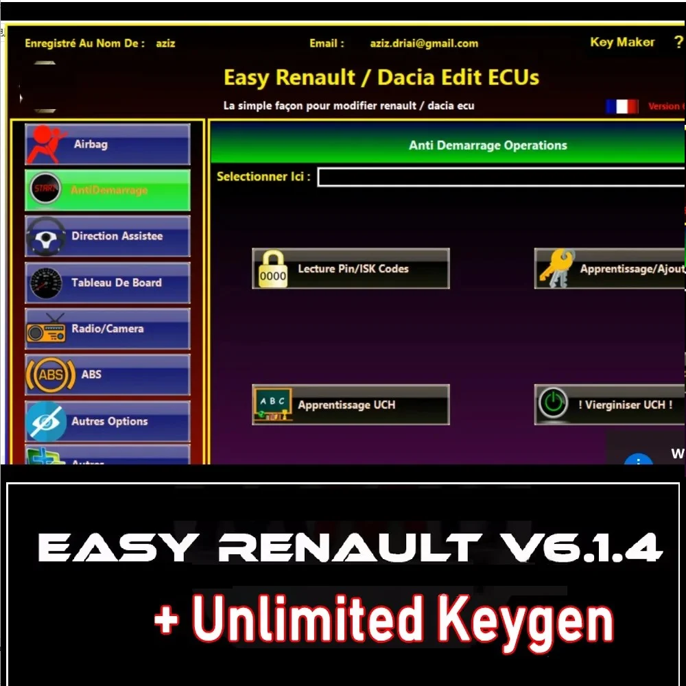 Easy Renault 6.1.4 Key Maker for Dacia Edit ECU Airbag Card Keys UCH Cleaner Work with Renolink Professional Car Program Tool