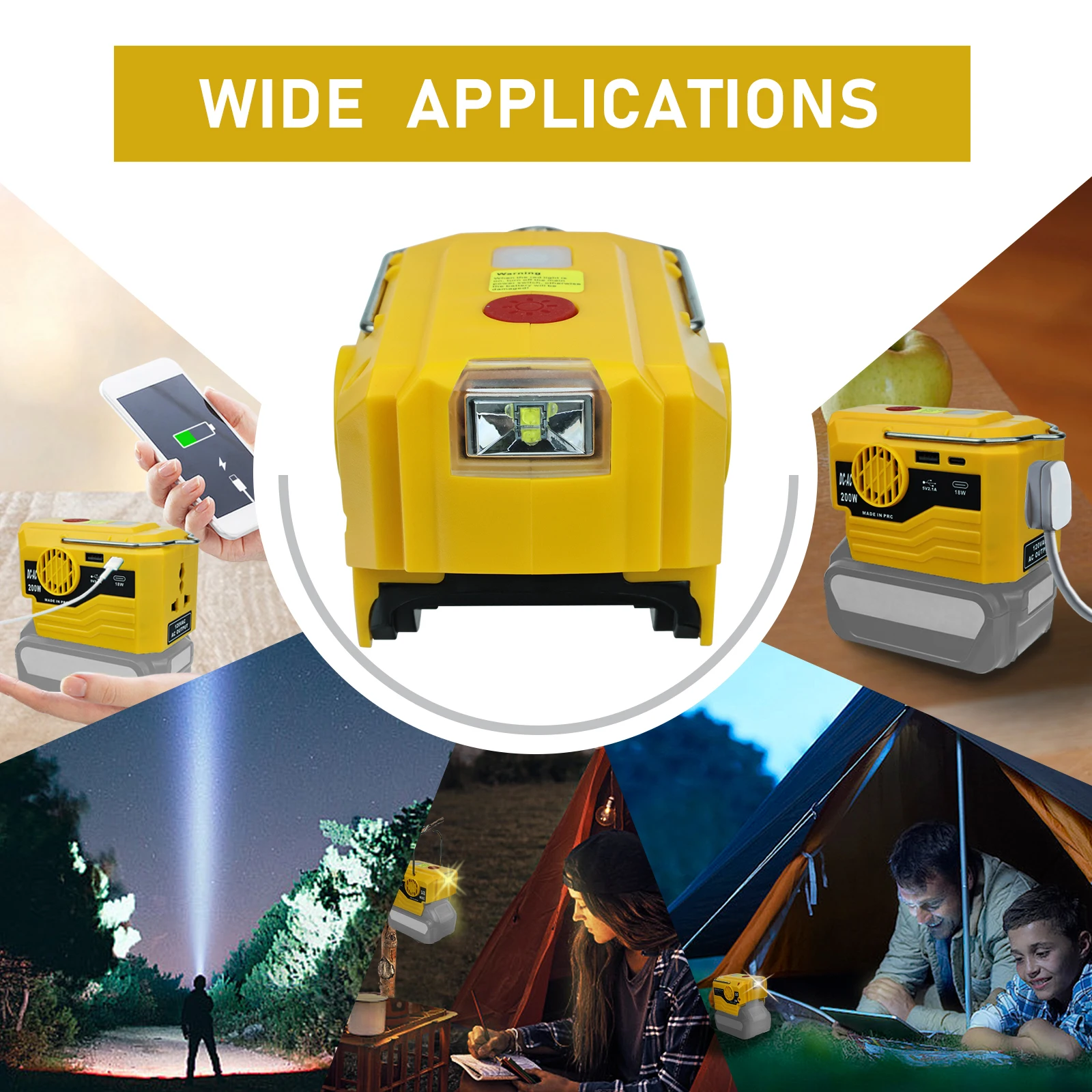 Dewalt 배터리용 전력 인버터, 200W, DC 20V to AC 120V, 220V, USB 및 C타입 포트, 휴대용 파워 스테이션, 배터리 없음