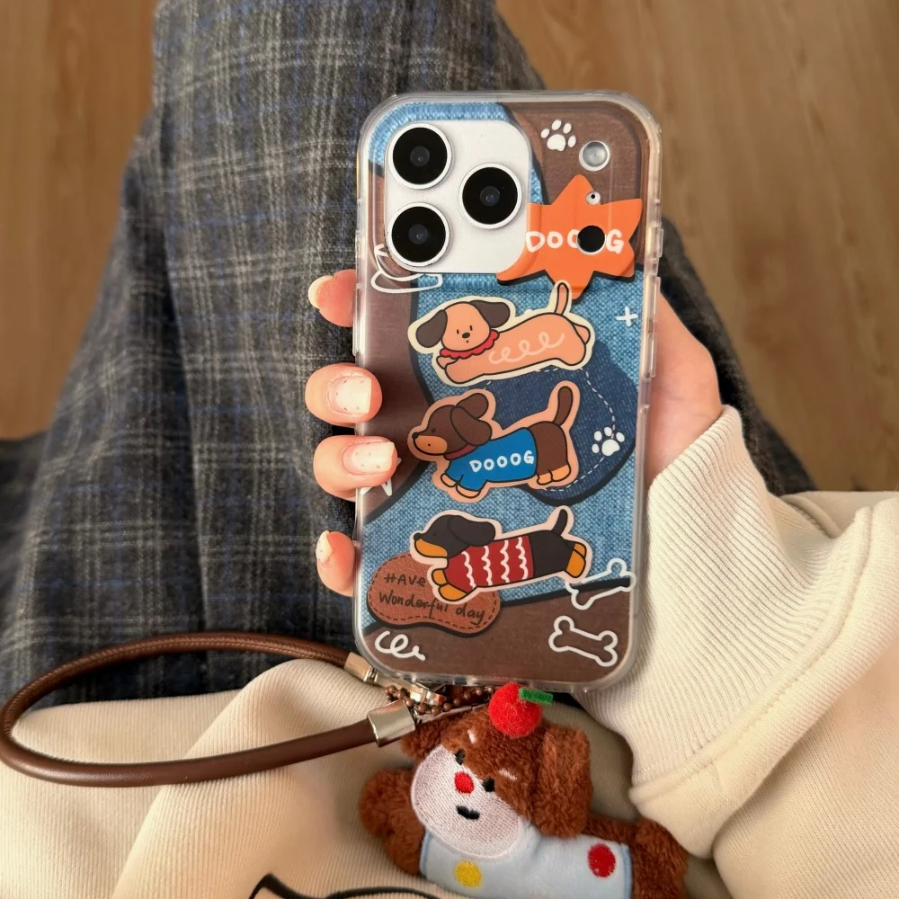 

Trendy milk spliced ​​dachshund mobile case,suitable for iPhone14/15/16/17ProMax,personalized and fashionable protective case