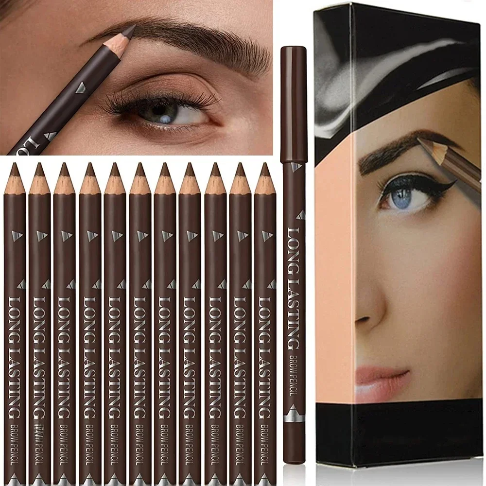 Crayon à sourcils étanche, couleur facile, naturel, noir, marron, stylo de maquillage pour les yeux, cosmétique pour débutant, outils de beauté des sourcils, 6/12 pièces