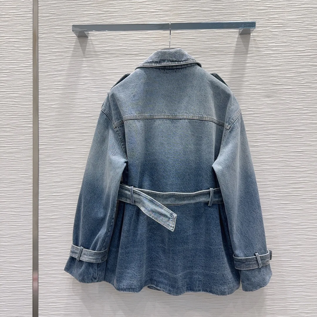 LN62585 الخريف الشتاء المرأة الدنيم سترة قمم اللون الصلبة #1