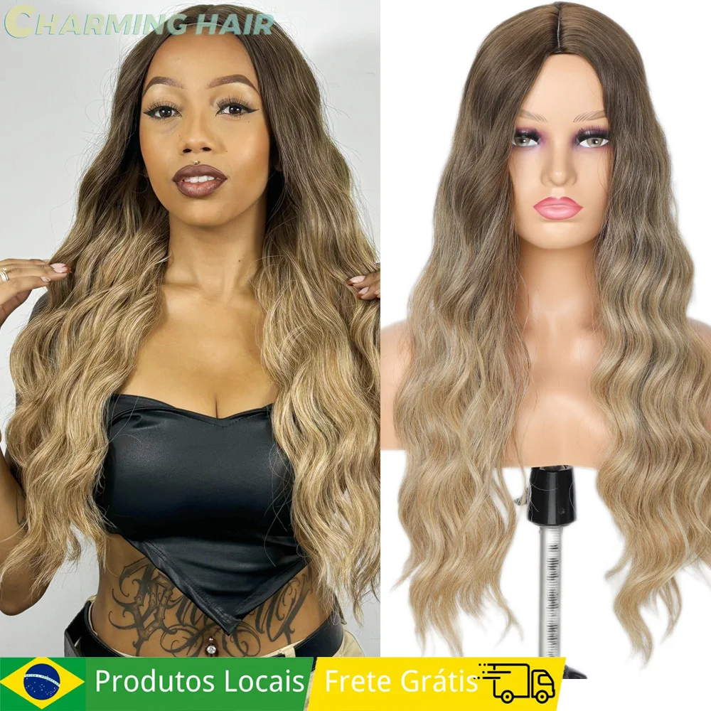Peruca Lisa de Fibra Orgânica Premium Cacheada Longa Várias Cores Fácil de Colocar Uso Diário + Touca para Peruca 70cm 270g