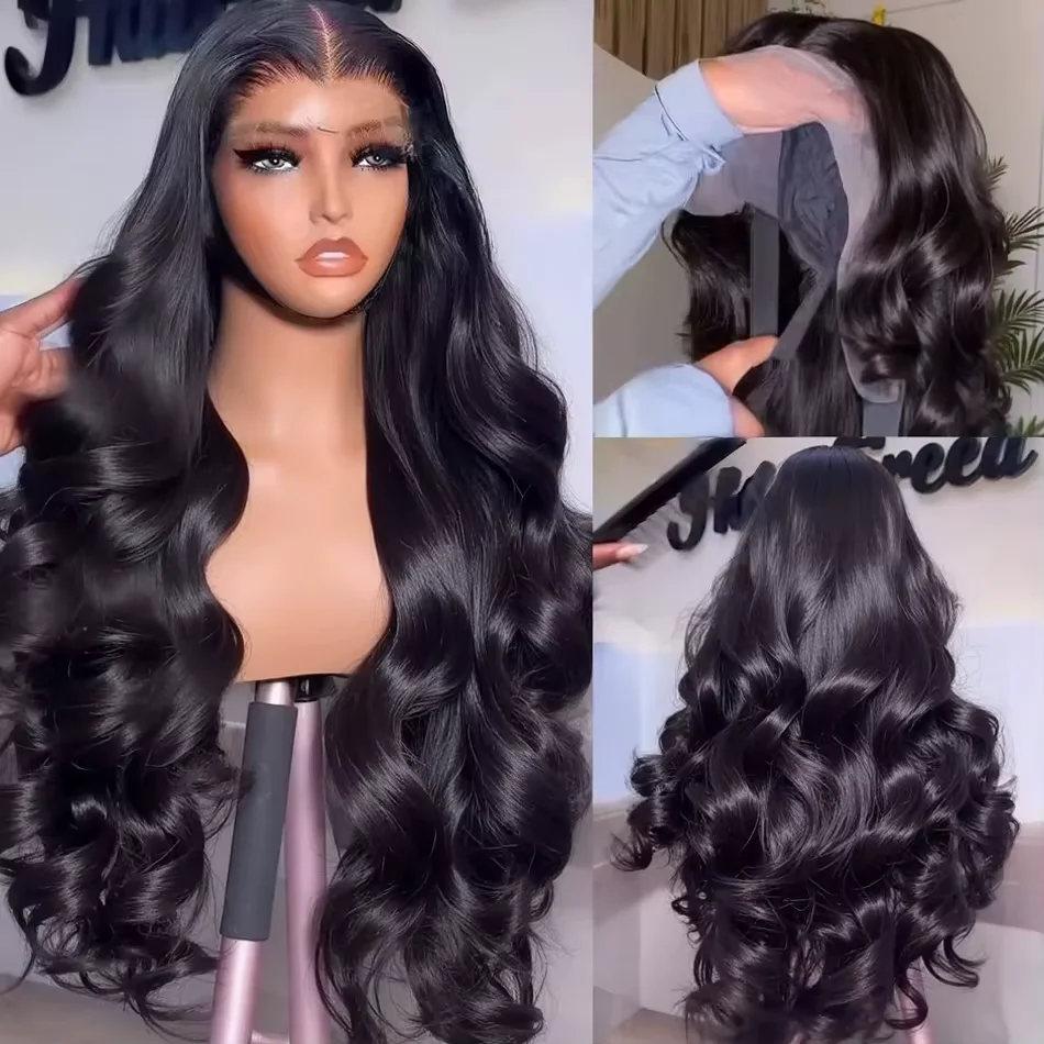 300 الكثافة 30 36 بوصة 13x4 13x6 الجسم موجة الدانتيل الجبهة الباروكات 5X5 شعر مستعار بدون صمغ قبل قطعها جاهزة لارتداء الدانتيل الجبهة خصلات الشعر المستعار الإنسان