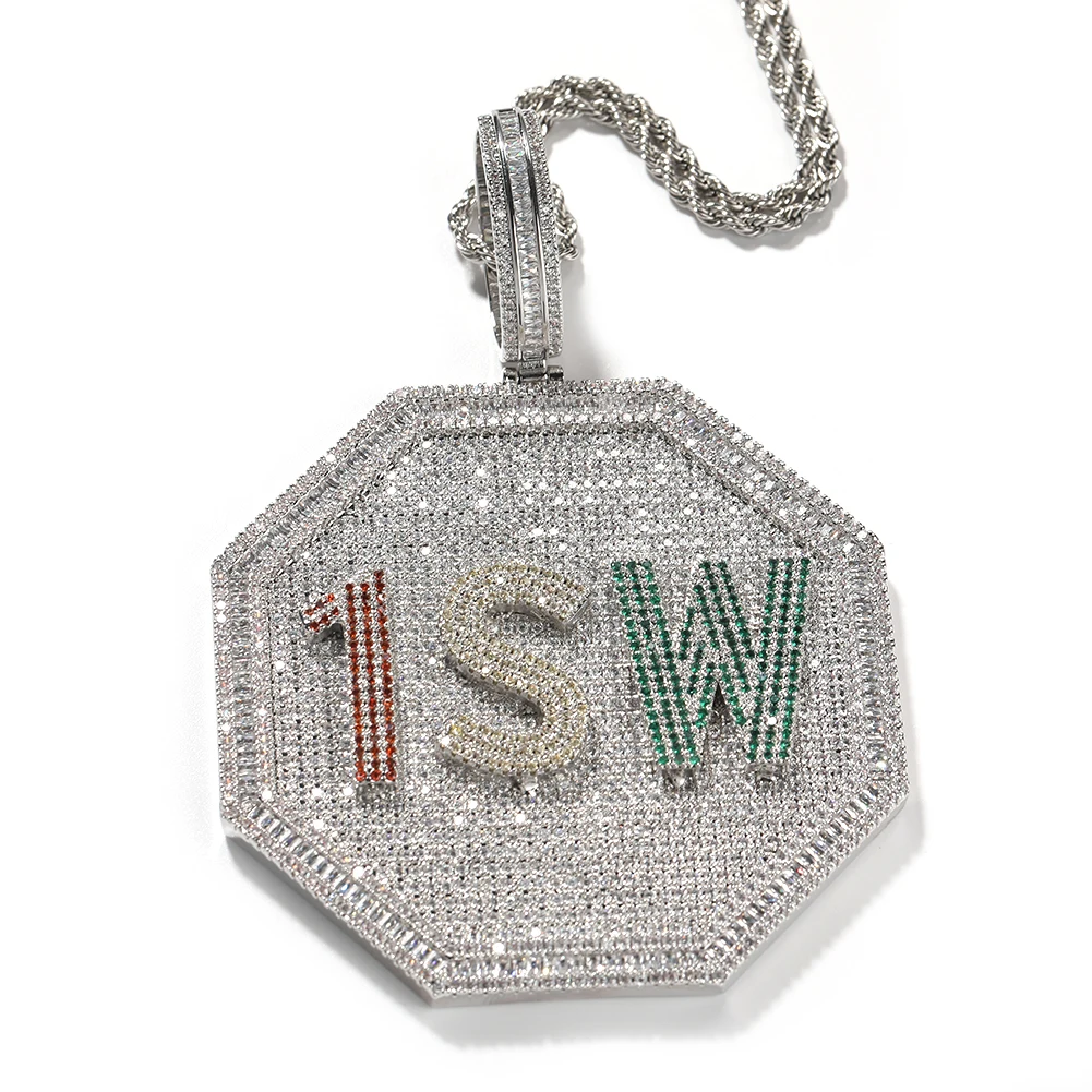 Imagem -03 - Rei Bling-colar de Pingente Personalizado Letras e Números Cartão Quadrado Sólido Volta Pavimentada Zircão Cúbico Jóias Hip Hop Tamanhos o