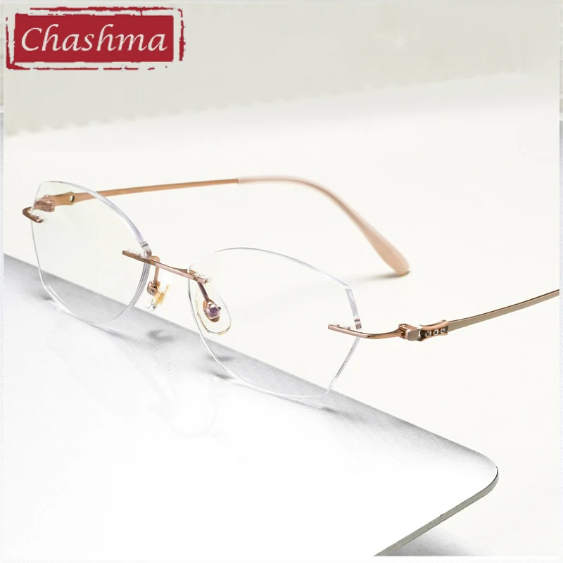 Chashma Prescription Glasses Women Titanium Eyeglasses Frames Rimless Optical Anti Blue Light Spectacles for RX Myopia Lenses