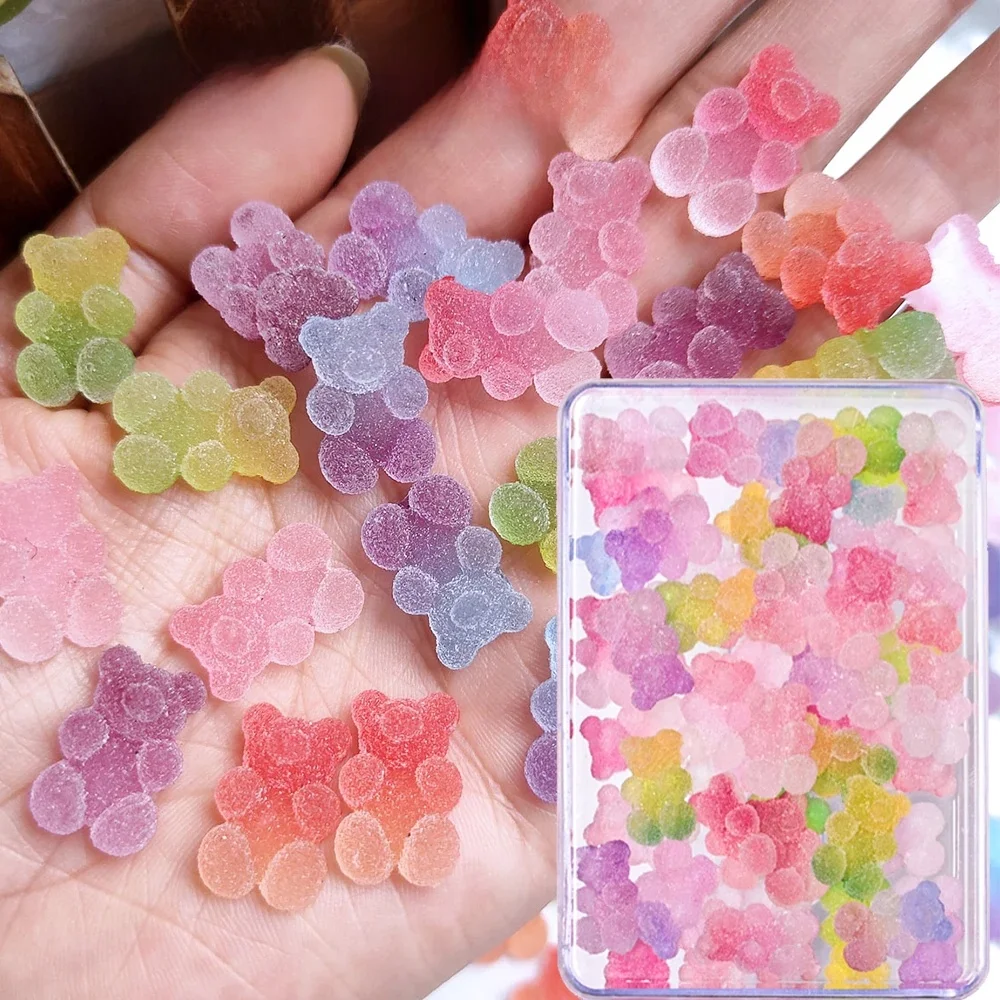 50 pièces-boîte mixte 3D dégradé gommeux Nail Art décoration 12*18 Kawaii sucre ours ongles breloques bricolage plat-dos ours gommeux ongles pièces