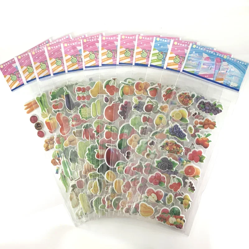 12 arkuszy/zestaw warzywa i owoce 3D bufiaste naklejki pcv dla dzieci wczesna nauka edukacja naklejki Scrapbooking prezent dla dzieci — zdjęcie 2