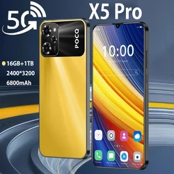 2024 NEW Mobile Phone X5 Pro 7.3 HD Screen SmartPhone 16G+1T 5G Dual Sim Celulares Android Unlocked 108MP 6800mAh Cell Phone