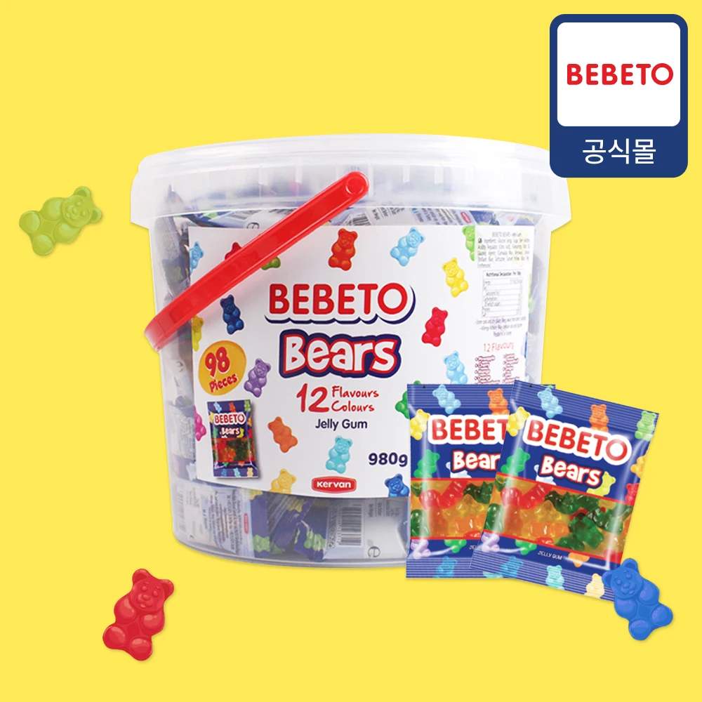 BeInfo-Seau de Grande Capacité, Mini Bear Gom Jelly, 980G, 98 Pièces