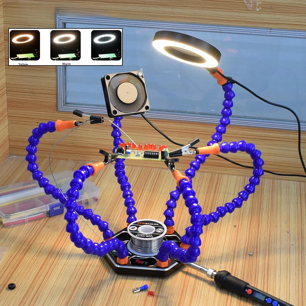 NEWACALOX lutowanie trzecia ręka PCB pomocne dłonie stacja lutownicza 3X USB LED lupa lampa stołowa stojak na lutownicę — zdjęcie 2