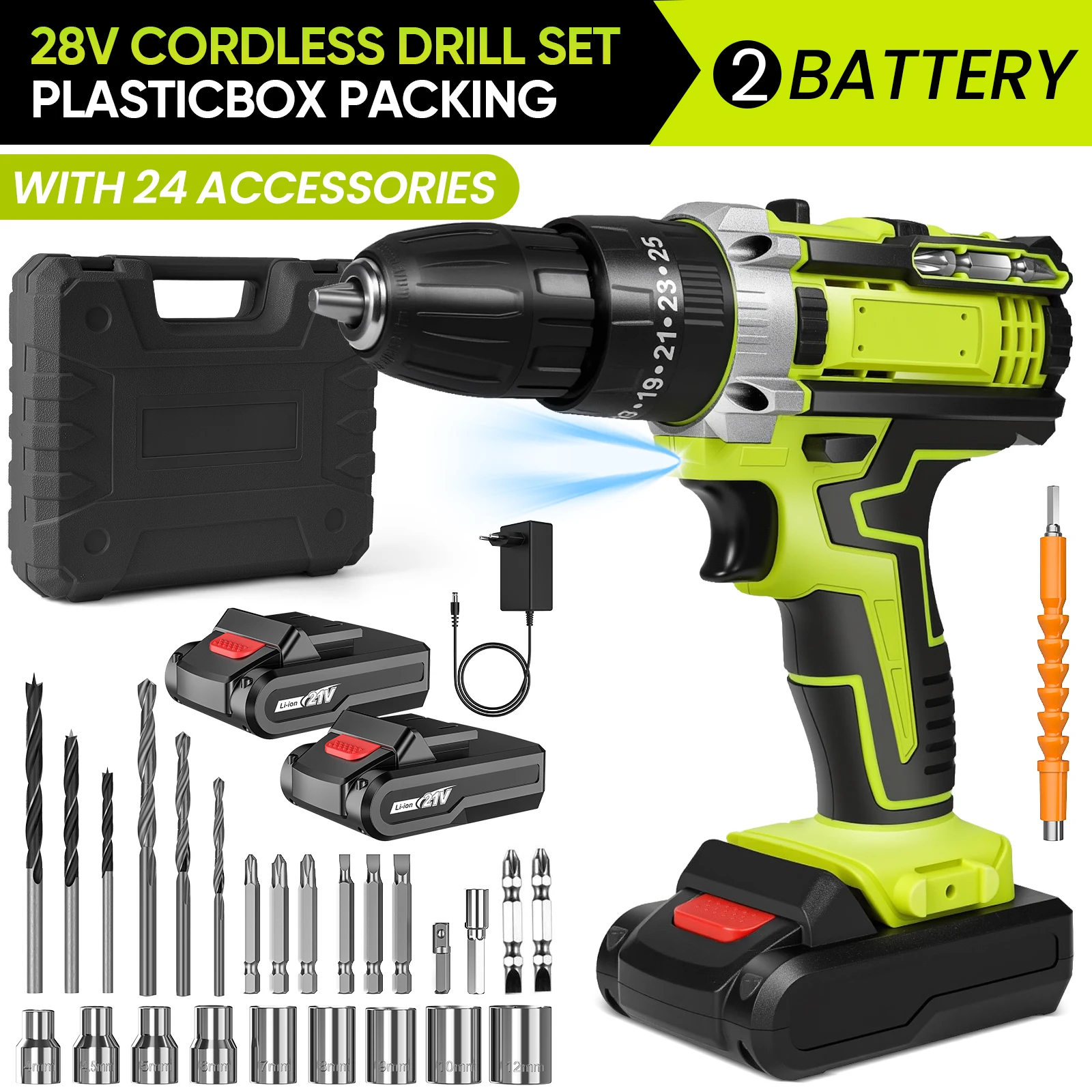 Controlador de cribado multifuncional de aterrizaje de impacto de litio de 28 V Recargable 48 N. M Perforación eléctrica 1350Rpm Herramienta de alta velocidad