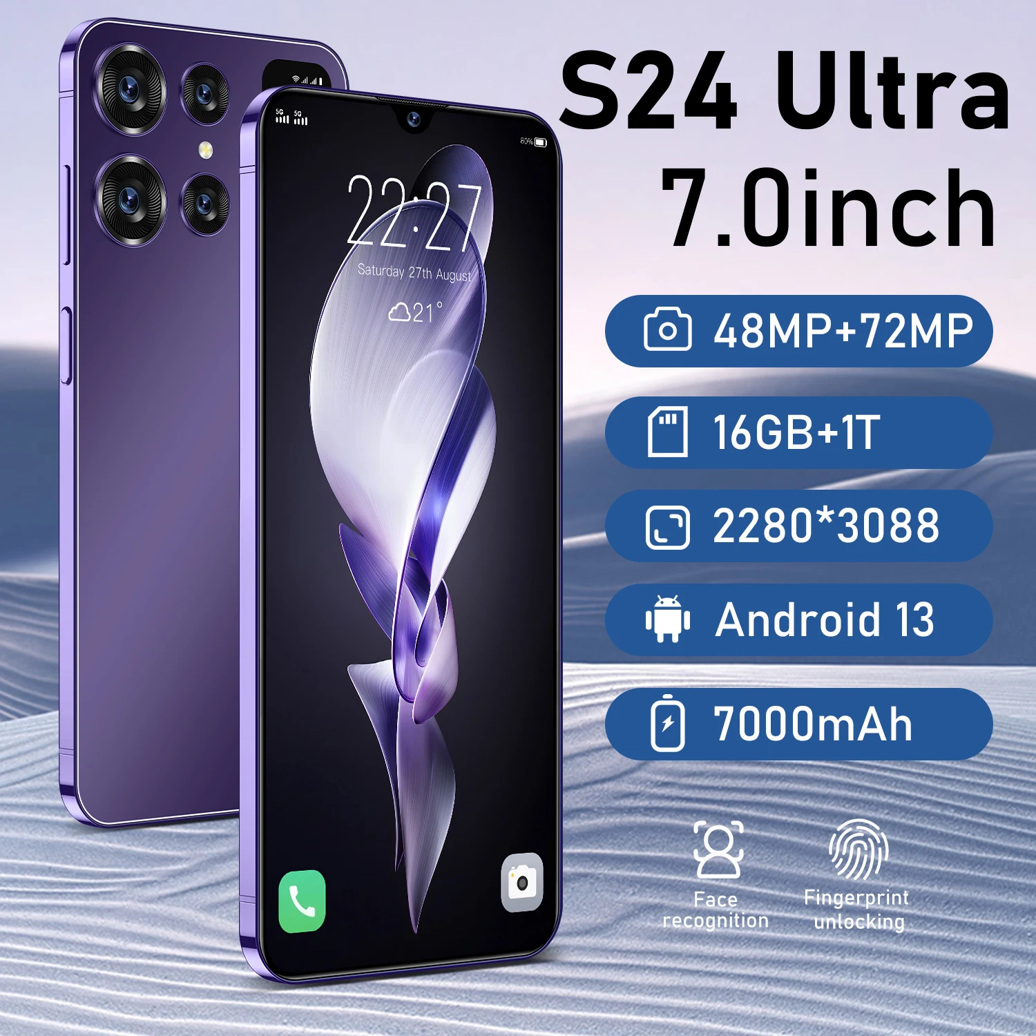 

Global version S24 Ultra 5G Smartphone 7.0 inch HD screen Dual Standby Phone Android13 48MP + 72MP Camera 7000mAh gaming phone