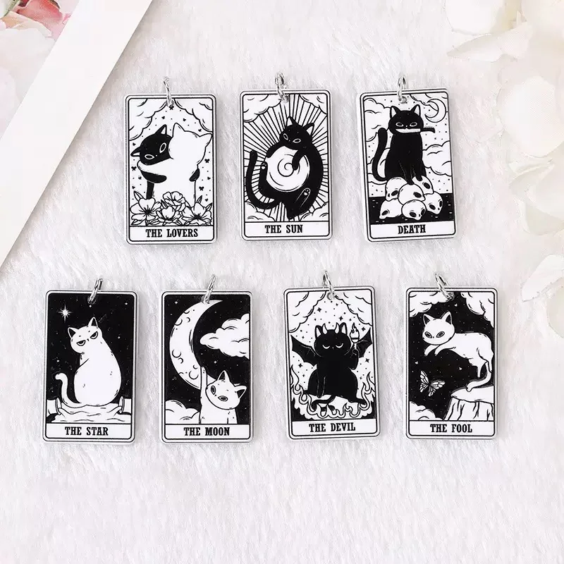 22 Pieces Acrylic Cartoon Simulation Board Game Tarot Cat Series DIY Earrings Necklace Keychain