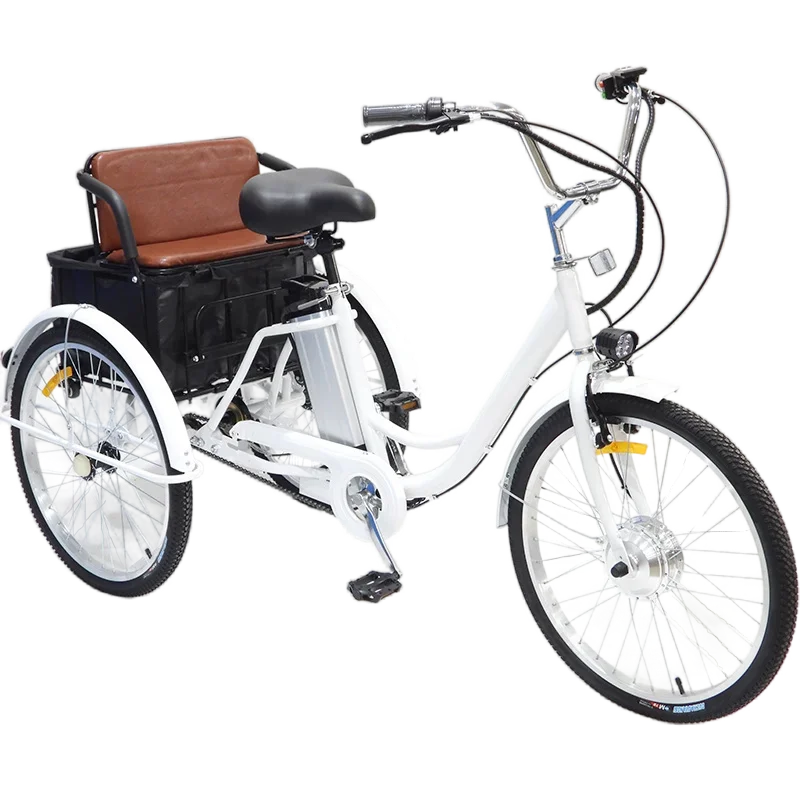 AliExpress 24 Inch Elderly Electric Tricycle 2 Seat For Family With Pull Basket 350W 48V Parent Child Electric Booster Bicycle Adults Women