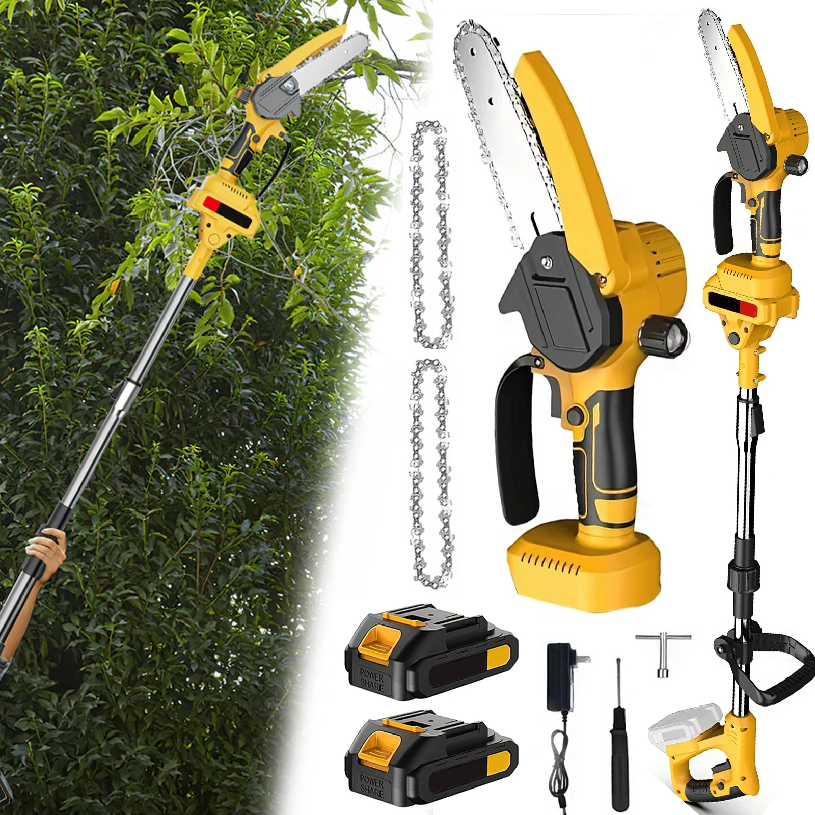 6-Zoll-Teleskopstange Elektrische Kettensäge 500W Hochastsäge Garten-Schneidwerkzeug für Makita 18V 21V Akku