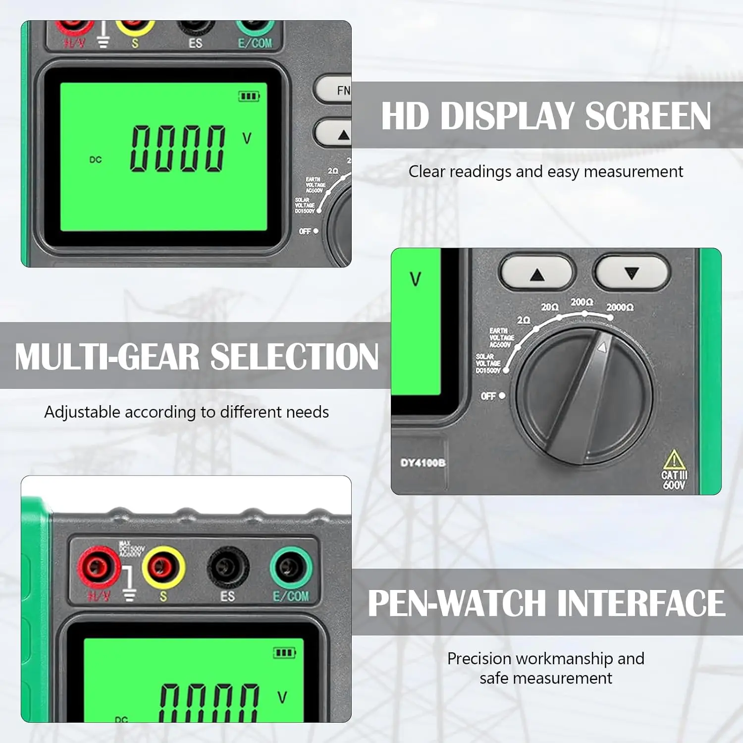 Digitale aardingsweerstand Meg-ohmmeter 0-2000 Ohm Draagbare duurzame megohmmeter voor professioneel testen