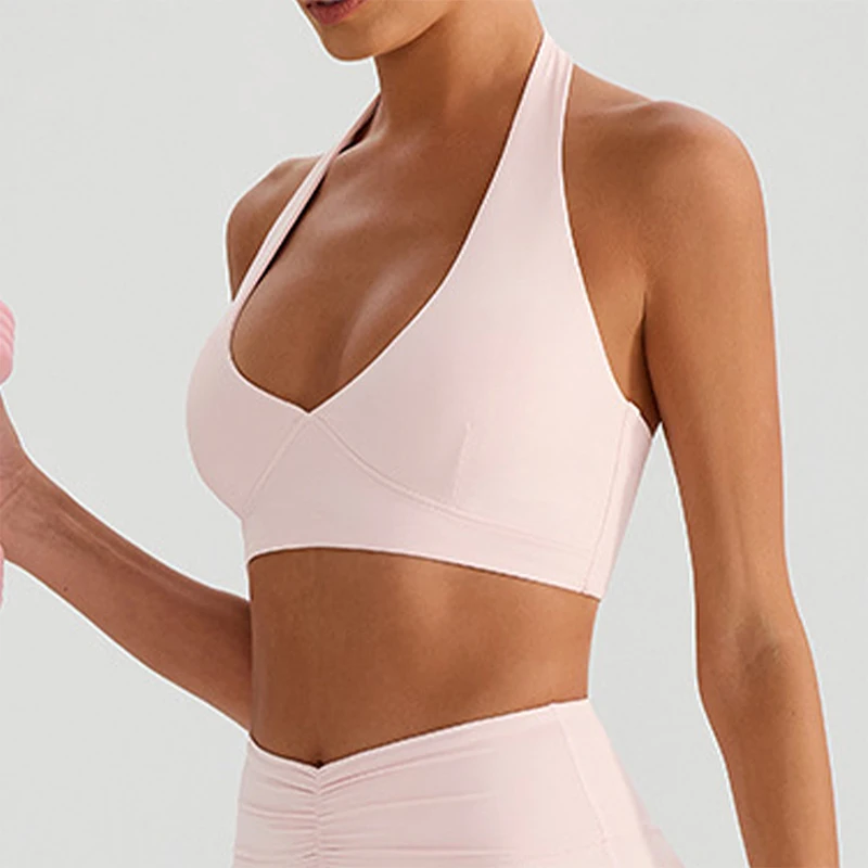 Summer Women Halter Neck Sports Yoga Bra Female Padded Shock Absorption Support Backless Outdoor Running Top Woman Gym Crop Top