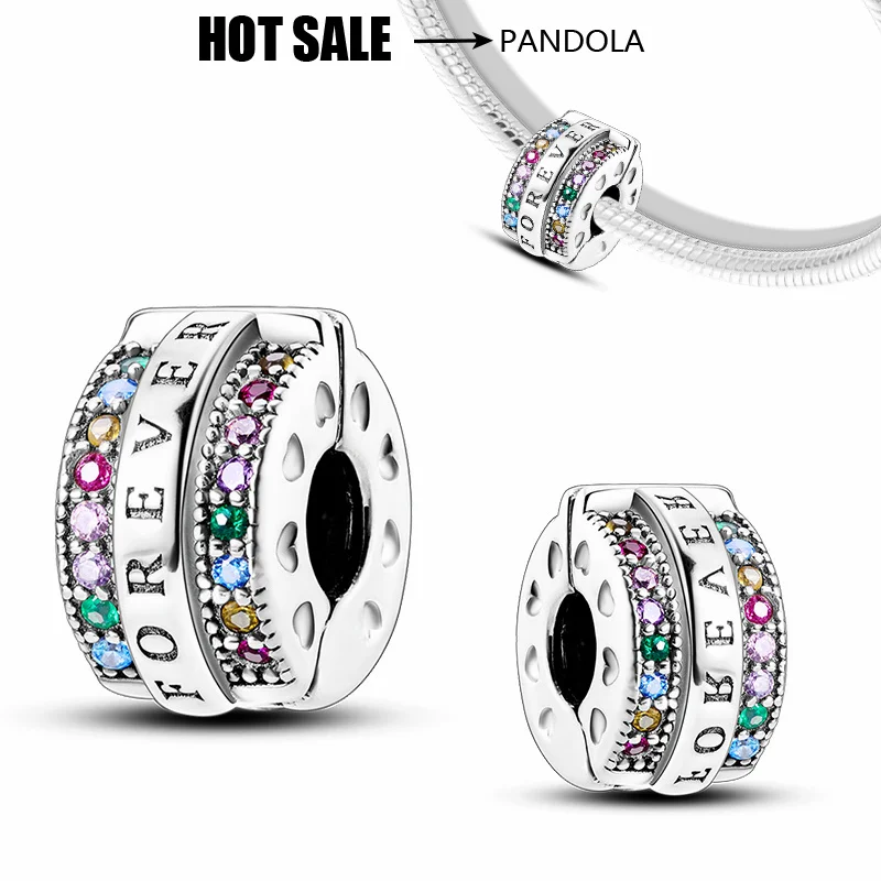 

FOREVER Colored Zirconia Fixed Clip Charm Beads Suitable for Pandora's Original Ladies DIY Bracelets Exquisite Jewelry Gifts