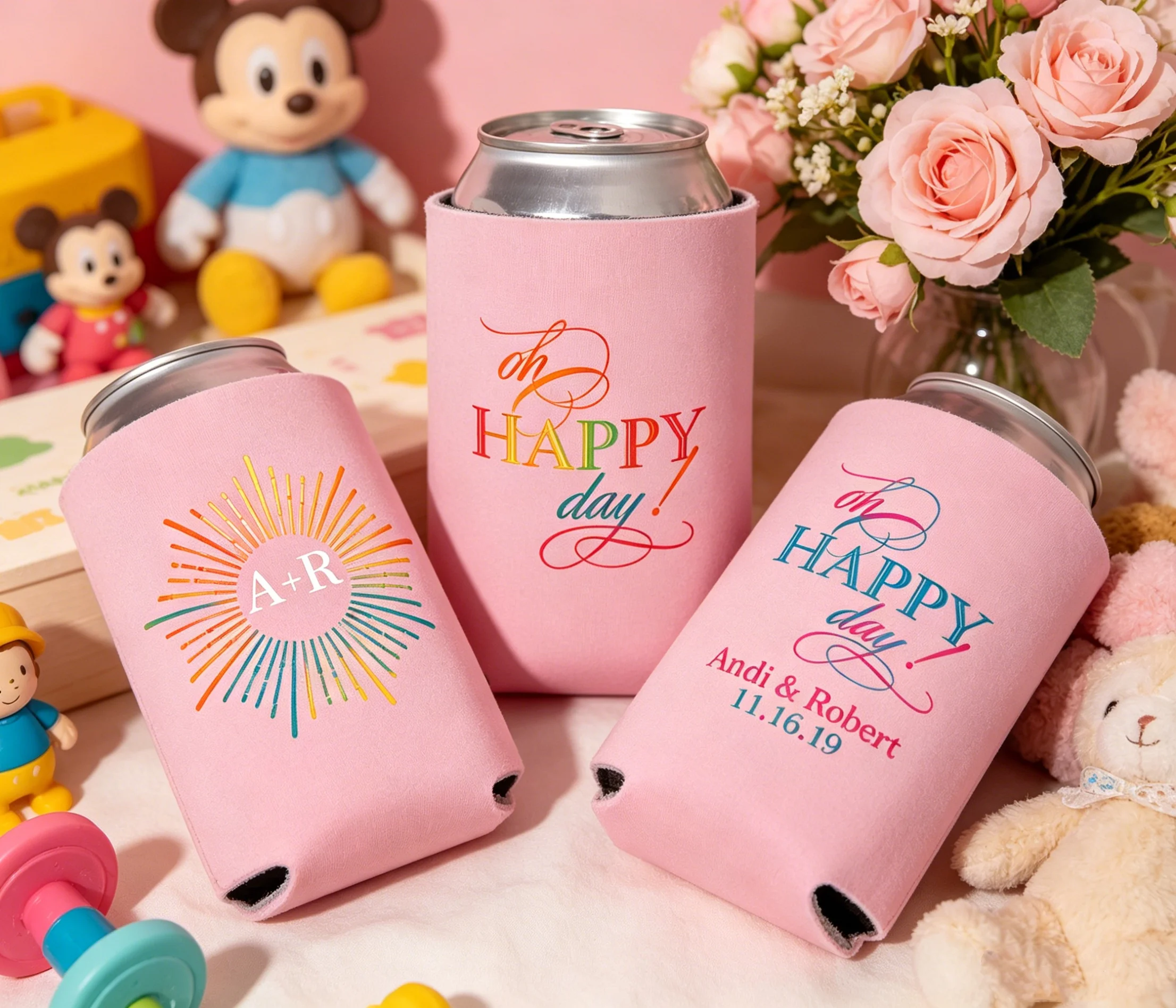 10/20/30 unidades de enfriadores de latas personalizados para boda, fundas de neopreno personalizadas para bebidas, recuerdos de boda, mangas aislantes para latas, regalo para invitados
