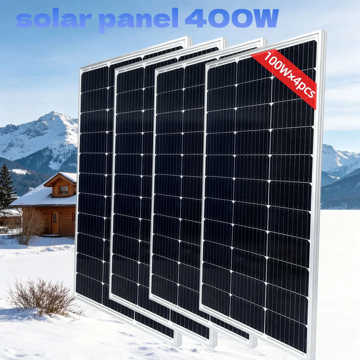 400W (100W × 4) Monokristallines Solar-Photovoltaik-Panel, hochtransparentes gehärtetes Glas, effizient und langlebig, netzunabhängige Stromerzeugung, vielseitiges Photovoltaikmodul für verschiedene
