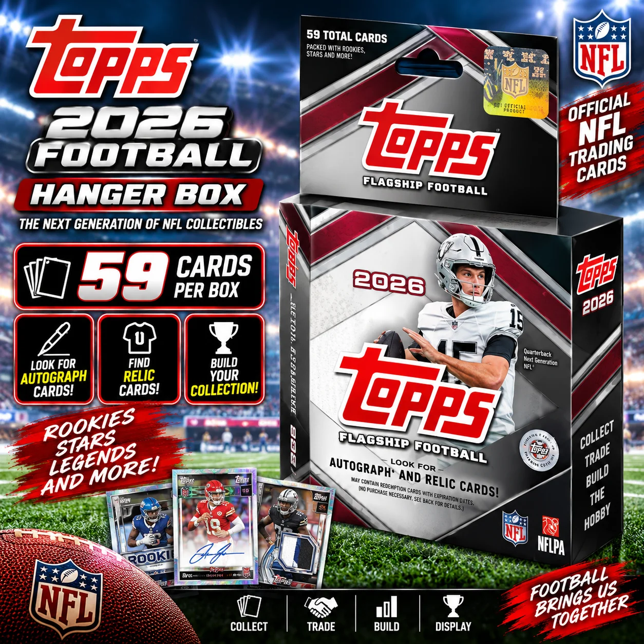 59 Cards 2026 Topps Football Hanger Box – Factory Sealed Premium Football Trading Card Collection, Sports Card Collector Box, Football Cards for Hobby Collectors, Trading, Card Opening, Set Building & Gift Giving