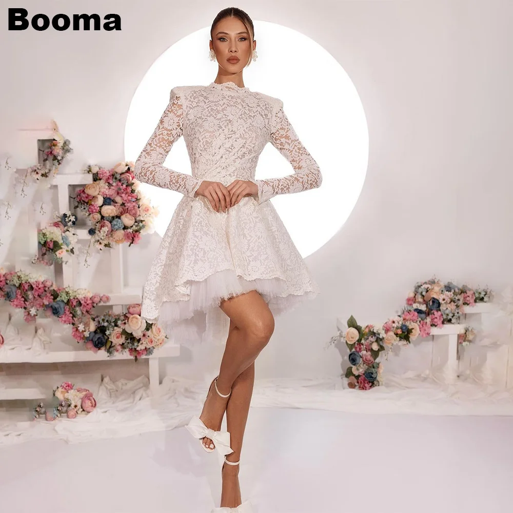 

Booma A-Line Short Wedding Dress Sweetheart Full Sleeves Lace Brides Dress Bridals Evening Dress for Women Customized