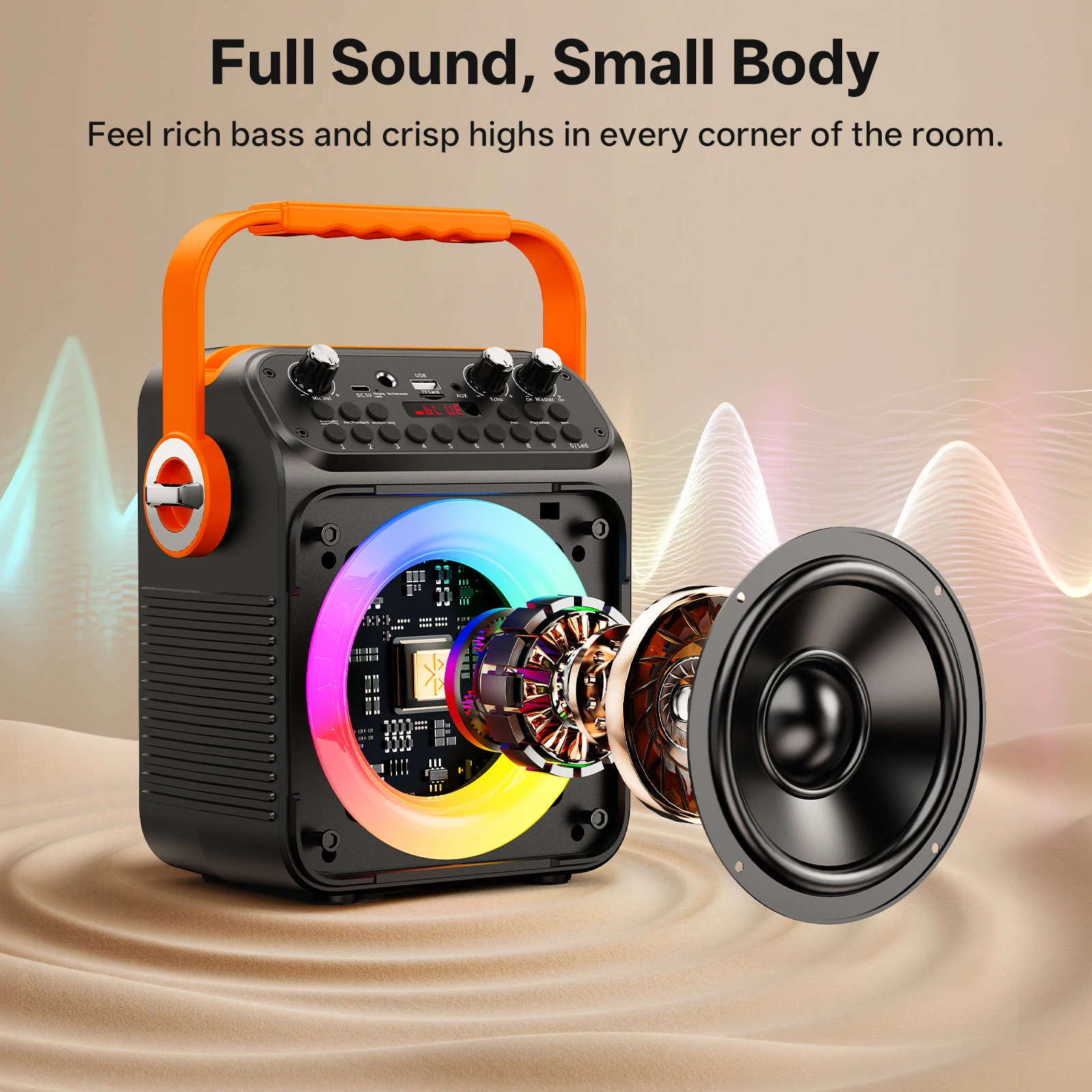 Portable Kara Ok Speaker,U Disk/Tf Card/Bluetooth/Aux Input with Recording Function Loud Party Speaker for Camping,Beach,Garage