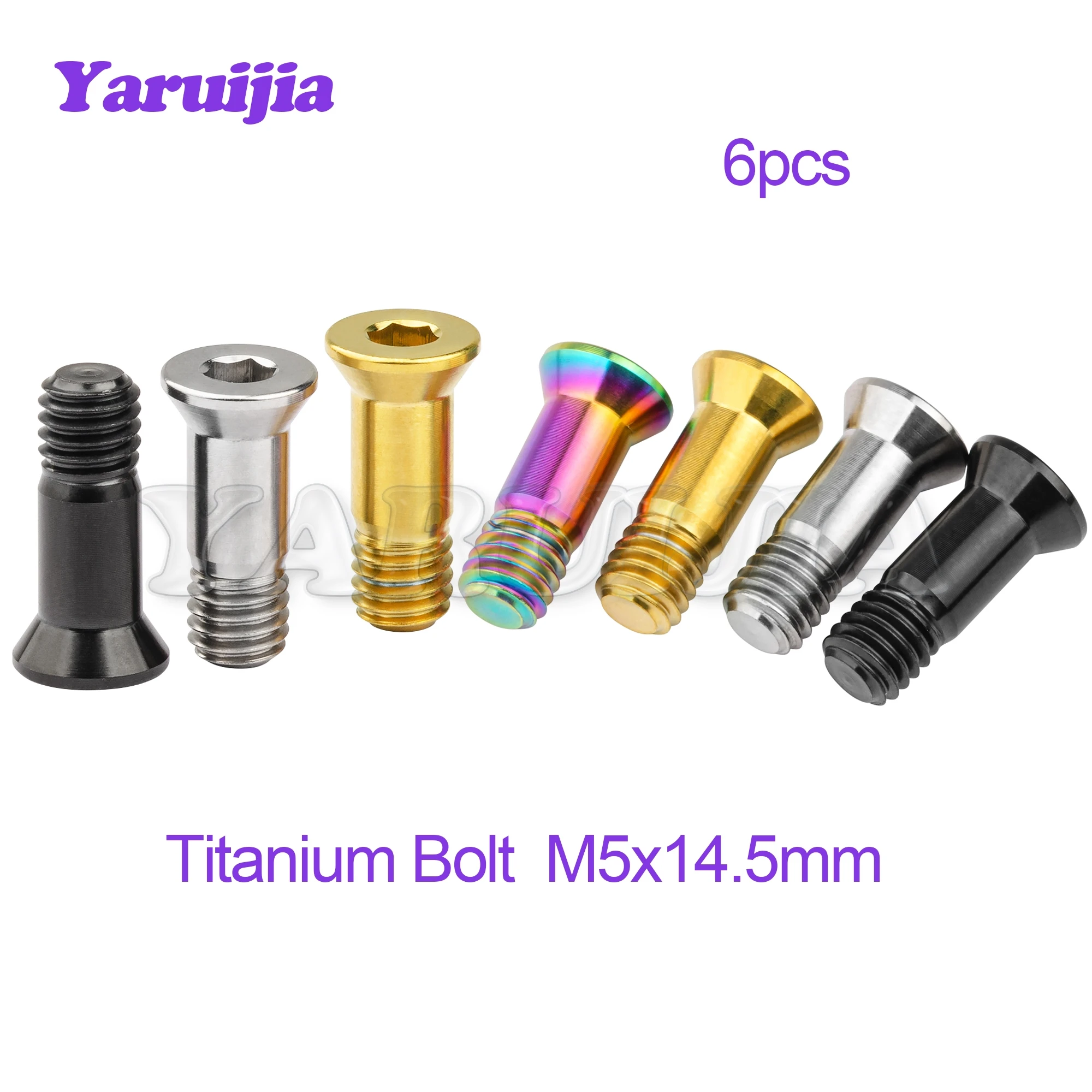 Yaruijia-Parafusos de roda de titânio, parafuso traseiro para MTB Road Bike, M5 x 14.5mm, 6pcs