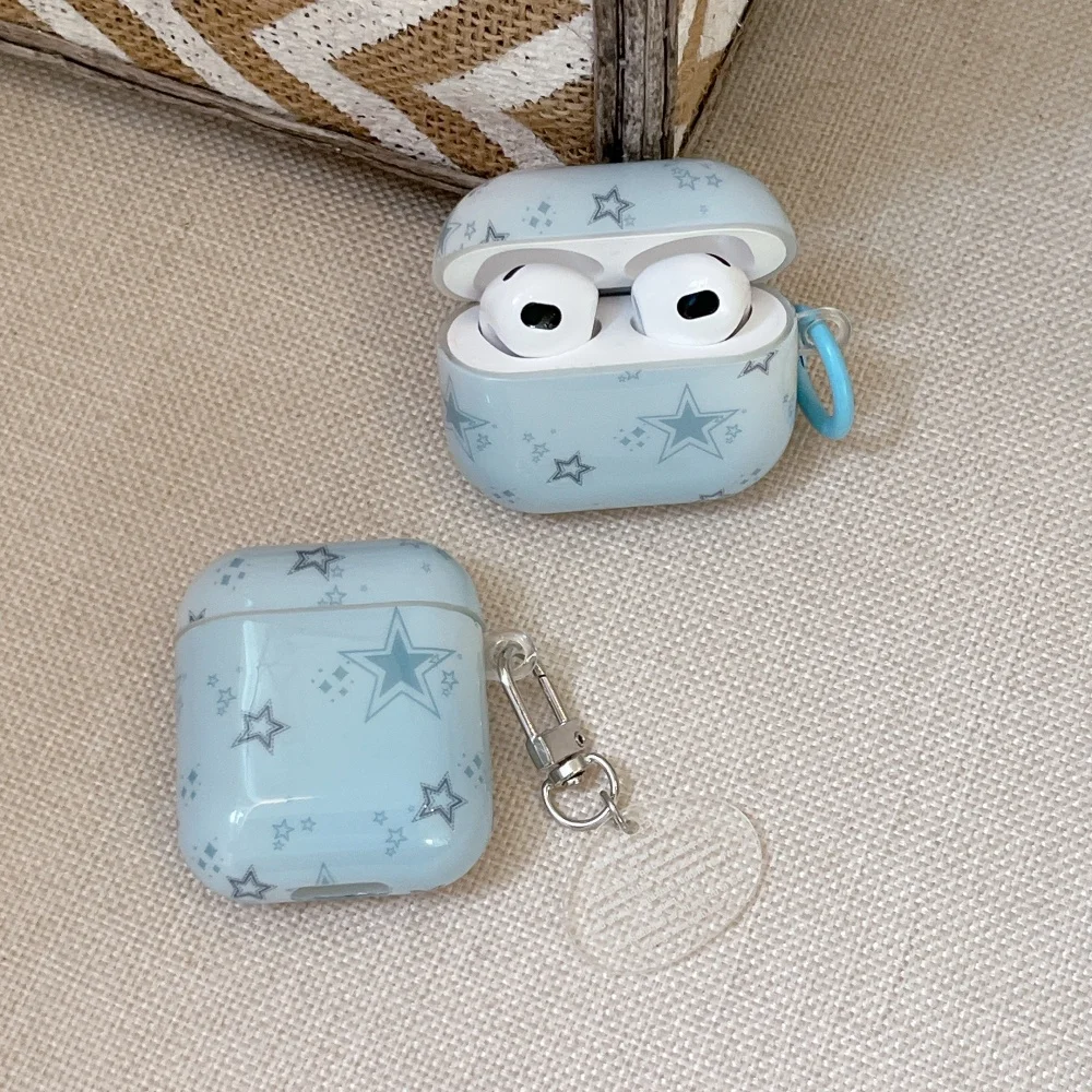 

Fresh blue star headphone protective case, suitable for AirPods 4/3/2 Pro/2/4, with pendant,fresh new shockproof protective case
