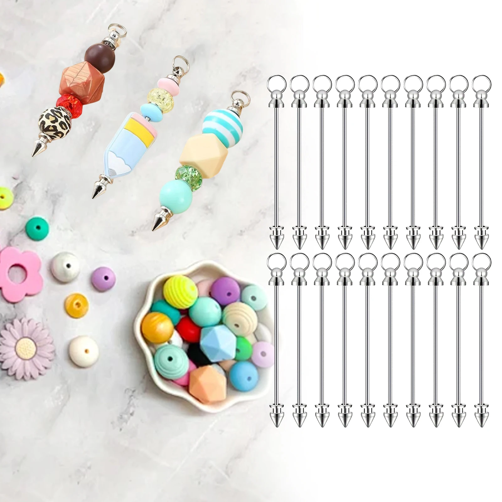 

20pcs Blank Beaded Bullet Rod Kit Diy For Handmade Keychain Pendant Jewelry Accessories Diy Crafts Jewelry Making Gift Bead