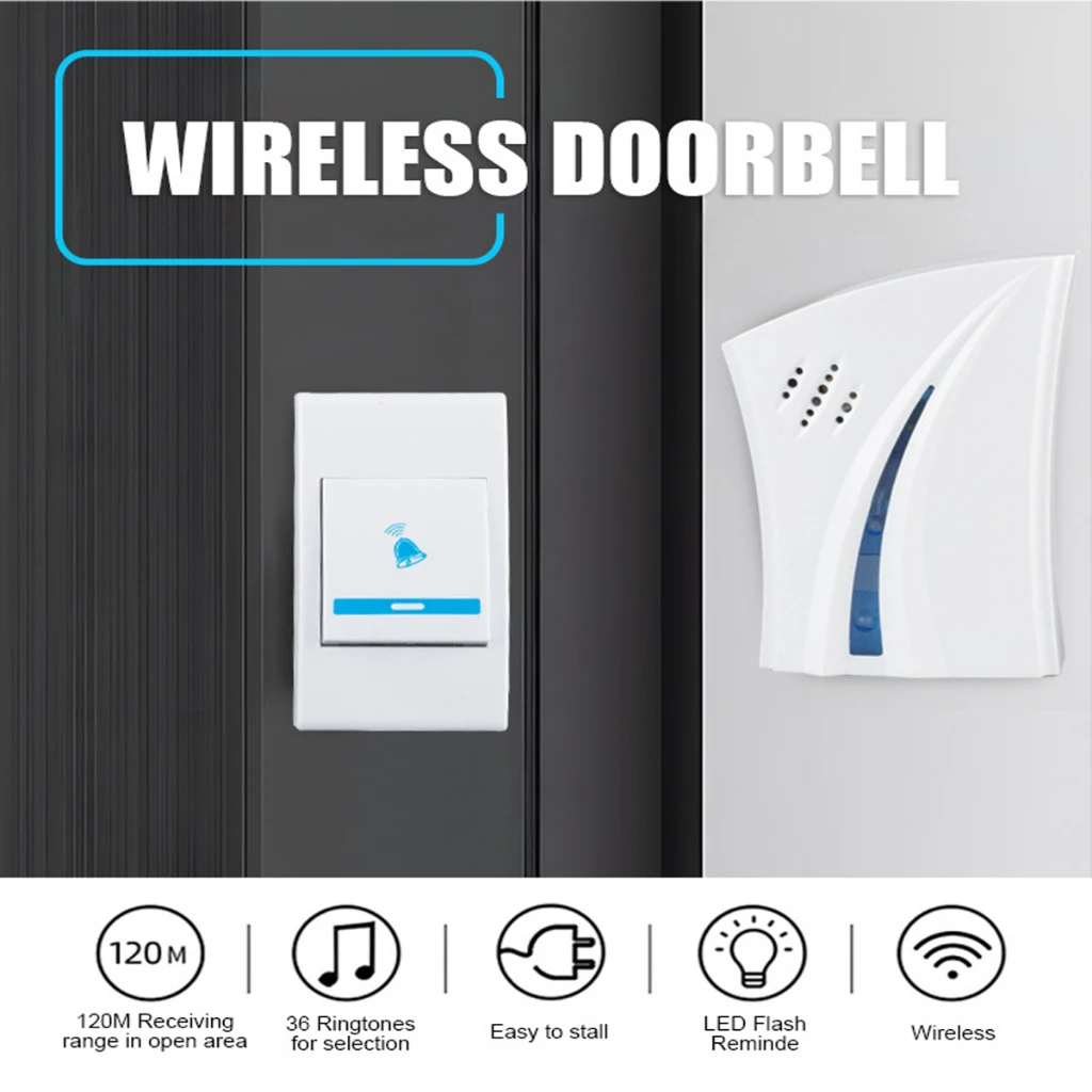 100m Waterproof Wireless Intercom Buzzer Commercial Residential White