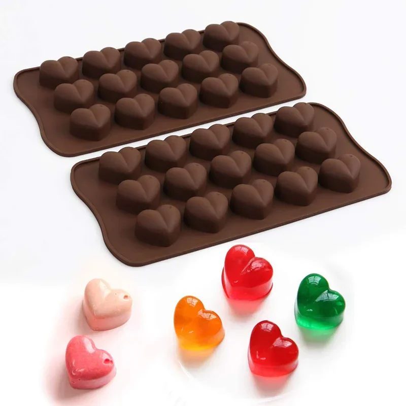 Moule à Chocolat en forme de Coeur à 15 cavités Démoulage facile Moule à Chocolat pour Bonbons et Gommes en Silicone avec Coeur à la St-Valentin