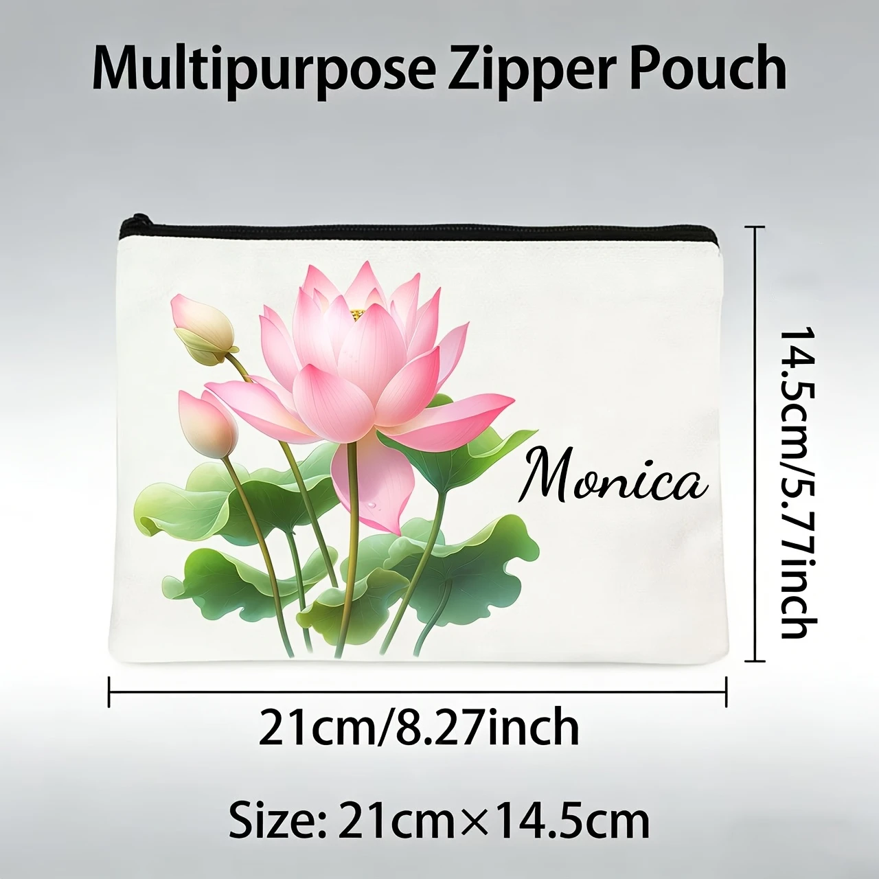 Personalized Makeup Bag Inspired by Delicate Watercolor for Lotus Flowers, Combining Beauty and Practicality.