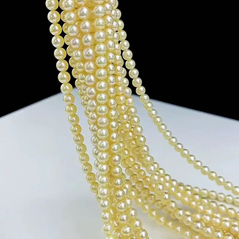 

16 inches 4-5mm AAA High Luster Gold Round Natural Sea Water Akoya Pearls Loose Strand