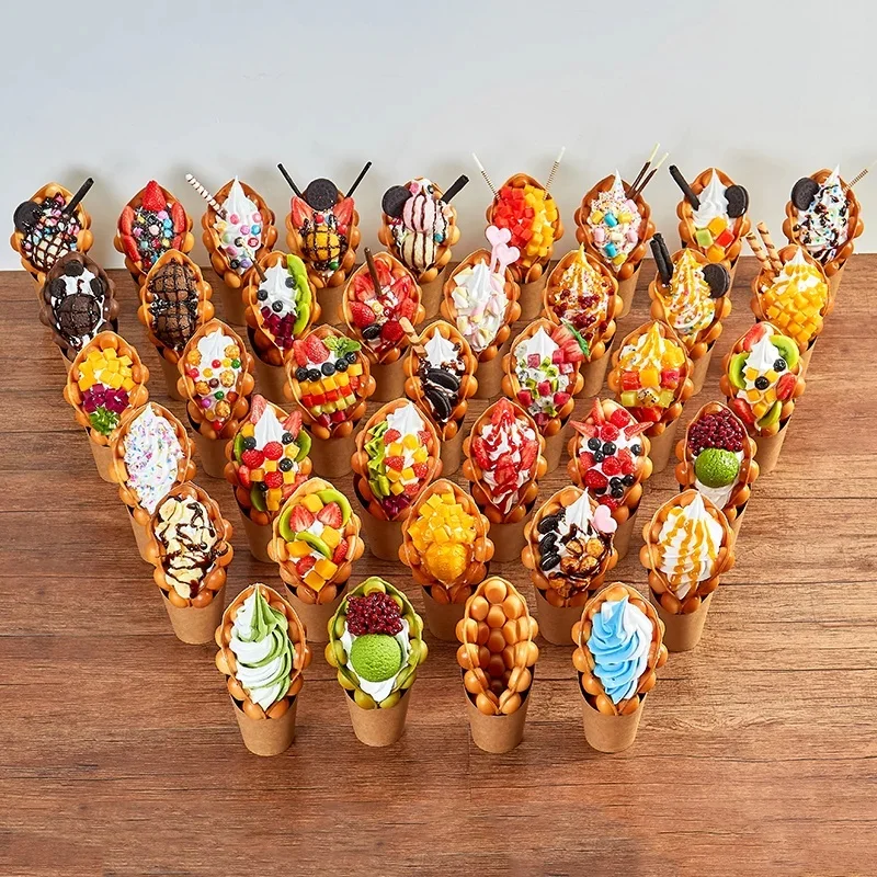 Simulation d'œuf gaufre, accessoire d'exposition, faux aliments, crème glacée, œufs bouffantes, bulle, modèle de gaufre, décor d'exposition de fenêtre