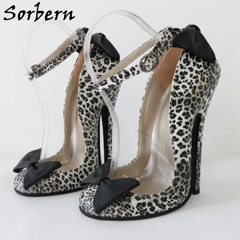 

Sorbern Vintage 16Cm Leopard Pump Sissy Boy Crossdresser Stilettos High Heel Ankle Strap Bowknot Special Arch Shoes Custom Color