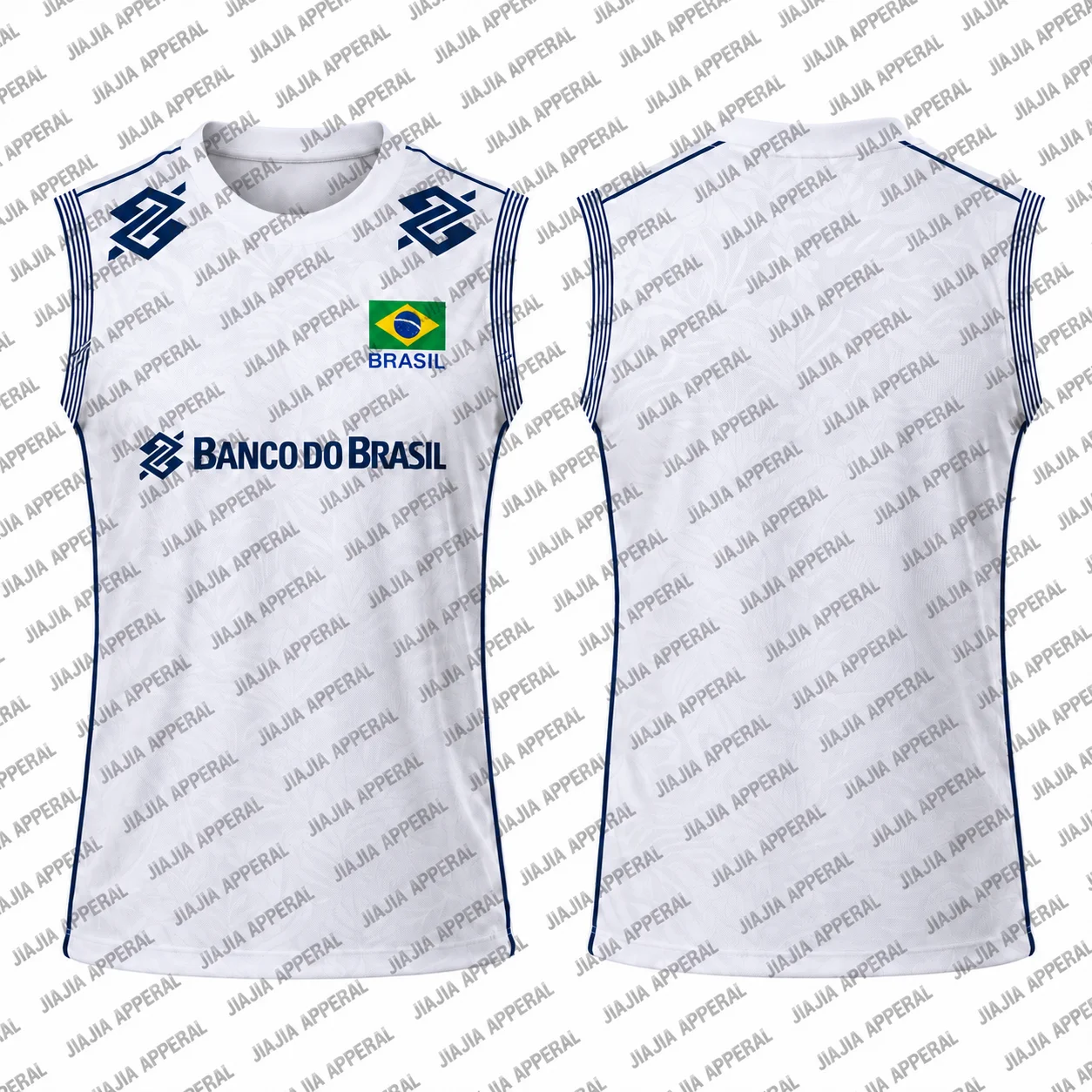 2026 New Women‘s Brazil Style Volleyball Jersey White Sleeveless Sports Shirt Team Uniform Breathable Qucik-Dry Training Top